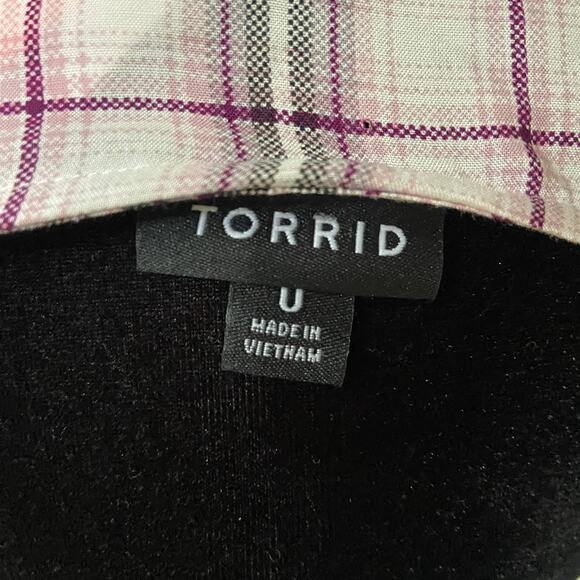 Torrid Womens Blouse 0 L 12 Berry Purple & Ivory Plaid Tie Front Midi Dolman NEW - Picture 6 of 7